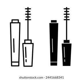 Mascara and Eye Makeup Icons. Beauty Eye Lash Brush and Cosmetics Tube Symbols