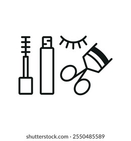 Mascara e cílios curler conjunto de beleza salão ícone vetor projeto básico simples e moderno conceito gráfico