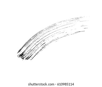 Mascara eyelashes brush stroke makeup isolated on white background. Vector black hand drawn lash scribble swatch for fashion cosmetic makeup design.