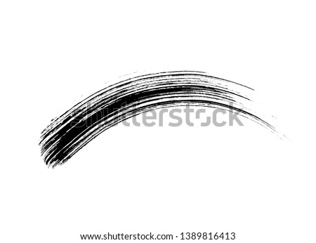 Mascara eyelashes brush stroke makeup isolated on white background. Vector black hand drawn lash scribble swatch.