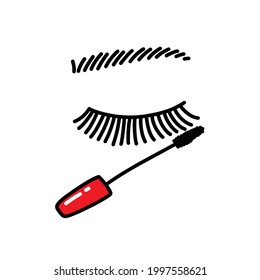 mascara and eyelashes doodle icon, vector illustration