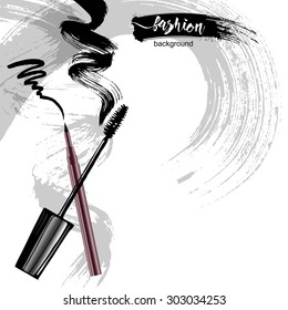 Mascara eyeliner  and brush stroke vector, beauty and cosmetic  background. Vector illustration.