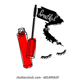 Mascara fashion banner, clear template for advertising or magazine page.