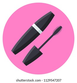 Mascara flat icon isolated on pink background. Beauty and Makeup sign symbols in flat style. Vector illustration for web and mobile design.