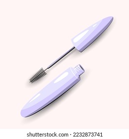 Mascara flat vector illustration in soft pastel pink and violet colors. Beauty and make up concept. Best for seamless patterns, stickers and web design.
