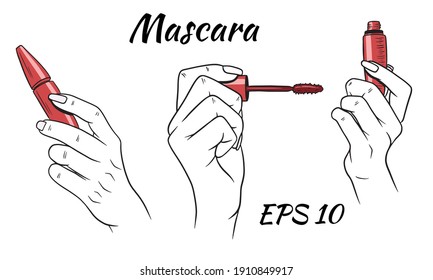 Mascara in hands. Cosmetics for women.