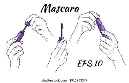 Mascara in hands. Cosmetics for women.