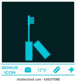 Mascara icon flat. Blue pictogram on dark background. Vector illustration symbol and bonus icons