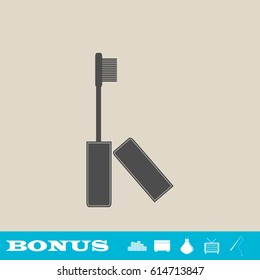 Mascara icon flat. Grey pictogram on light background. Vector illustration symbol and bonus button real estate, ottoman, vase, tv, fishing rod