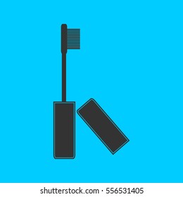 Mascara icon flat. Simple vector black pictogram on blue background