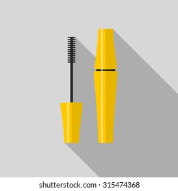 Mascara icon with long shadow. Flat, vector, illustation.