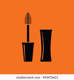 Mascara icon. Orange background with black. Vector illustration.