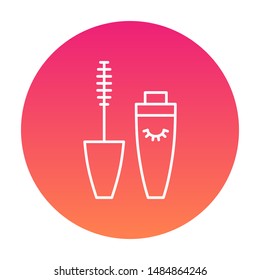 Mascara icon round background. Cosmetics vector illustration.