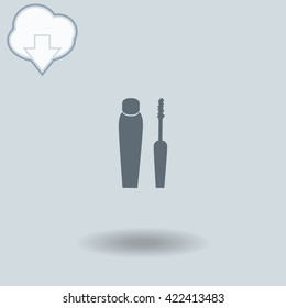 Mascara icon with shadow. Cloud of download with arrow.