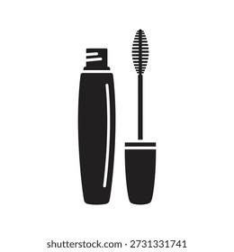 Mascara icon vector illustration showing cosmetic makeup brush tube eye beauty product lash applicator fashion style concept isolated white background design element