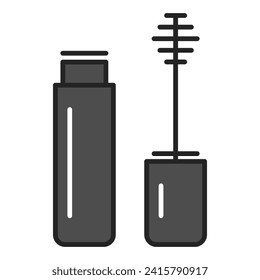 Mascara icon vector isolated. Pictogram of a black mascara in a tube with brush for eyelashes. Concept of beauty and cosmetic. Female fashion.