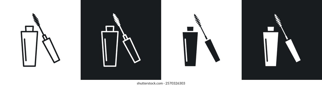 Mascara icons vectors set in black. line and flat versions