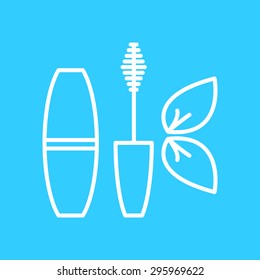 Mascara, linear symbol on a blue background