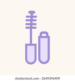 Ícone de linha de rímel e batom em traço roxo - ferramentas de beleza vetorial mínimo para meninas da geração Z, amantes de maquiagem, marca cosmética, ilustração de moda e conteúdo glam