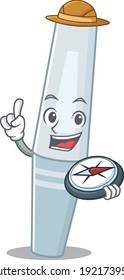 Mascara mascot design style of explorer using a compass during the journey. Vector illustration