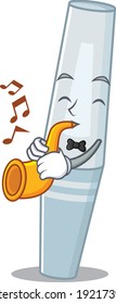 Mascara musician of cartoon picture playing a trumpet on stage. Vector illustration