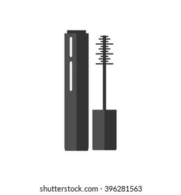 Mascara with an open cap. Flat design.