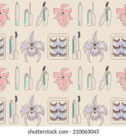 mascara and other cosmetics seamless pattern illustration vector eps 10