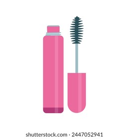 A mascara in a pink bottle. Lady's beauty things for girls, illustration a white background. Pinkcore.