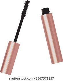 Mascara realistic vector picture. Makeup in pink metallic container isolated on white