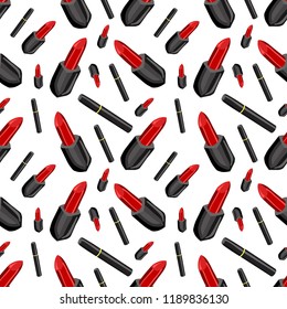 Mascara and red lipstick. Seamless pattern.