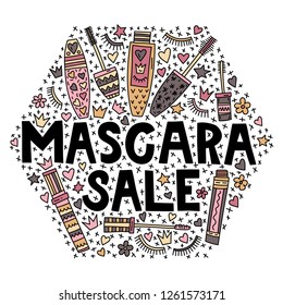 Mascara sale. Special offer hexagon promotional poster vector illustration