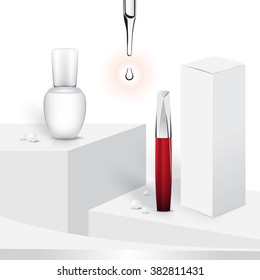 mascara, serum bottle on white background