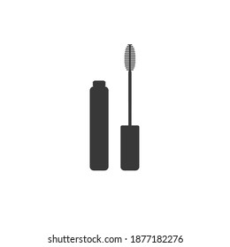 Mascara silhouette icon. Set of separate tube, eyelash brush. Black simple illustration of decorative cosmetics, makeup. Flat isolated vector