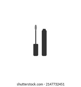 Mascara silhouette icon. Set of separate tube, eyelash brush. Black simple illustration of decorative cosmetics, makeup. Flat isolated vector