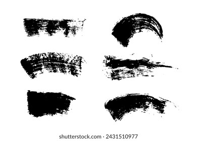 Colección de textura de manchas de rímel. Conjunto de trazos de pincel negro de garabato vectorial aislado en blanco