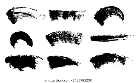 Mascara smears texture set. Vector scribble black brush strokes bundle isolated on white