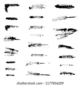 Mascara strokes set. Grunge backgrounds collection. Lashes cosmetic. Brush smudge. Smear. Mascara applicator stains isolated on white. Woman beauty. Eyelashes. Make up. Beauty product.