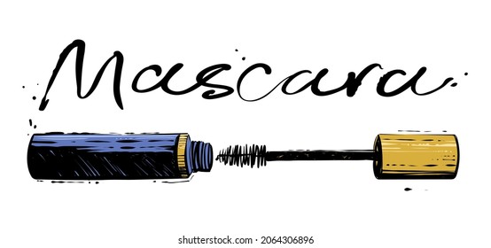 Mascara tube and brush, color vector illustration