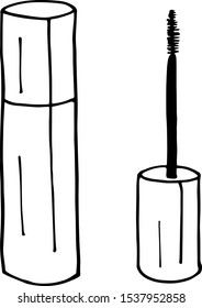 Mascara tube and brush. Makeup doodle vector illustrationv