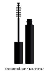 Mascara: tube and brush. Vector mascara on a white background.