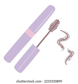 Mascara in a tube. Eyelash brush. Colored vector illustration for icons, social media and more. Flat illustration.