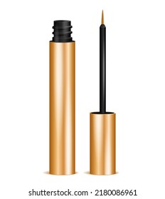 Mascara tube mockup in golden colors. Realistic isolated illustration