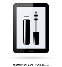 mascara vector  icon on a realistic tablet. Flat design style.
