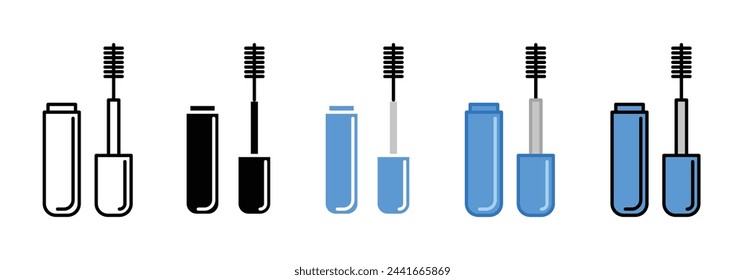 Mascara vector illustration set. Beauty eye lash brush icon. Eyelash mascara tube symbol for UI designs.