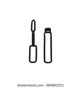 Icono de boceto vectorial Mascara aislado en el fondo. La mano dibujó el ícono de Mascara. Icono de boceto de rímel para infografía, sitio web o aplicación.