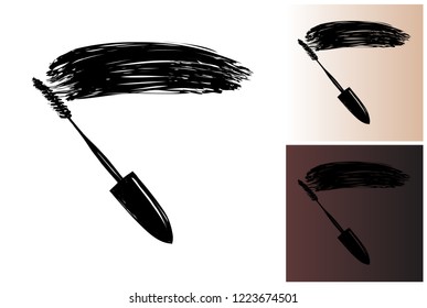 Mascara wand. Professional makeup artist design kit with isolated elements on colors similar two white and black skin tone. Clip-art icon for branding, t-shirt print, promo ads.