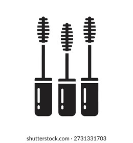 Mascara wands icon vector illustration showing three brushes cosmetic applicator lash extension tool beauty makeup accessories concept isolated white background design element