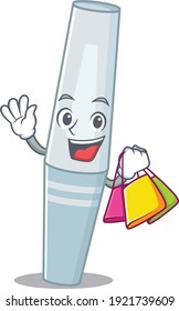 Mascara wealthy cartoon character concept with shopping bags. Vector illustration