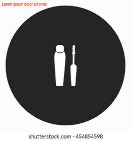 Mascara web icon. Gray circle button with white illustration.