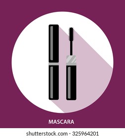 Mascara, woman cosmetics, vector flat illustration, eye makeup. Beauty store, shop